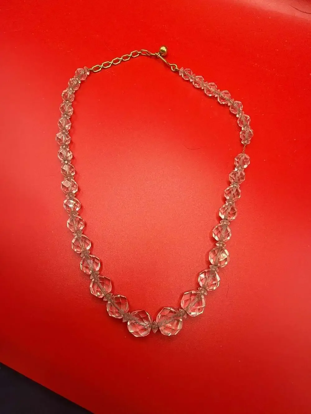 Vintage Clear Faceted Crystal Graduated Bead Necklace